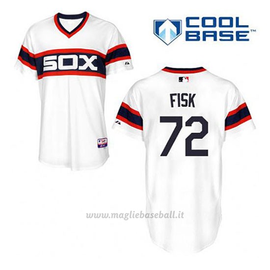 Maglia Baseball Uomo Chicago White Sox 72 Carlton Fisk Bianco Alterner Cool Base